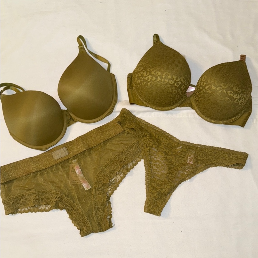 PINK Victoria's Secret Green Full Coverage Push Up 32D Bra&Panty Set  Size M&L